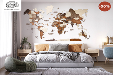 50% Off For 3D Wooden World Map Multicolor